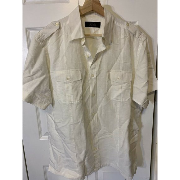 TASSO ELBA Men’s Sz XL‎ BUTTON DOWN SHORT SLEEVE SHIRT WHITE - Picture 4 of 8